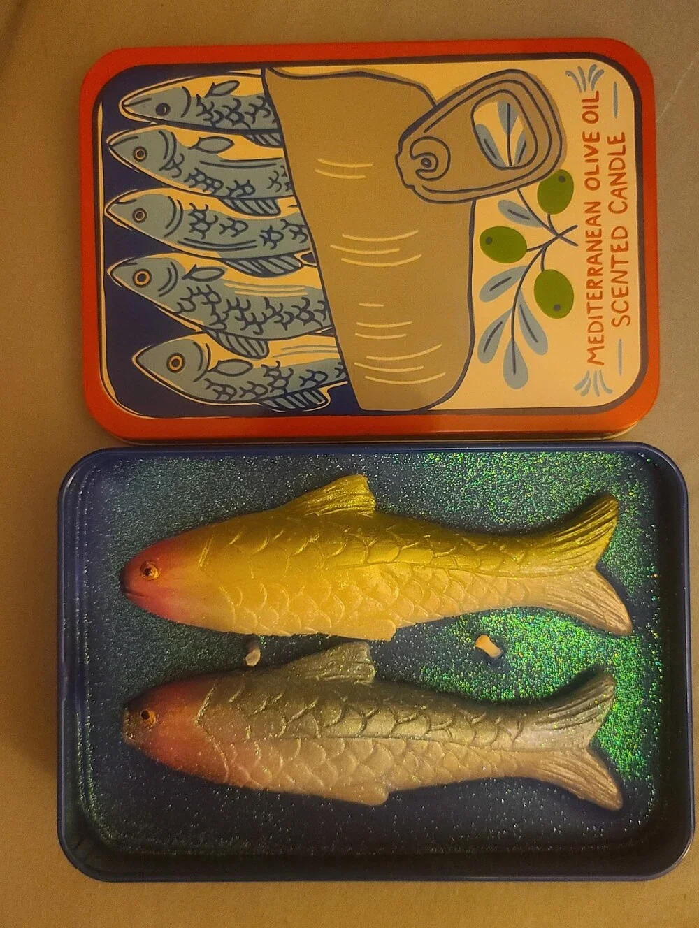 Mediterranean Olive Oil Scented, Sardine Candle Tin